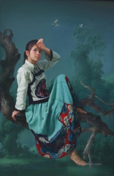 grúa en una tierra pacífica niña china Pinturas al óleo